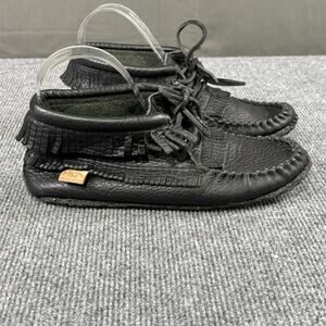Laurentian Moccasins Women’s 7 Leather Fringe Round Toe Hi Top Outdoor Black
